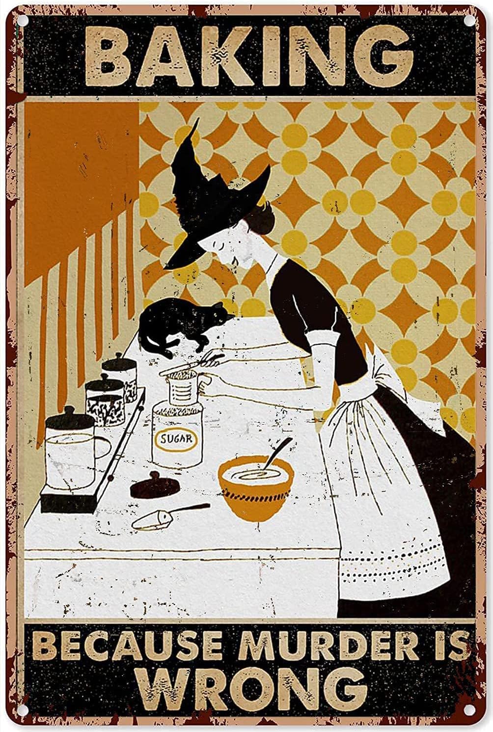 Kitchen Witch Baking - Letrero de metal vintage decorativo para